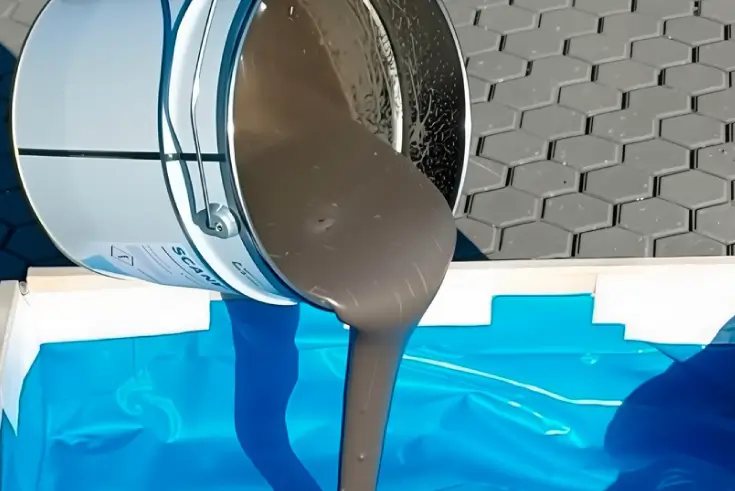 Demonstration av Scanbond gjutmassa när det hälls ner i en behållare